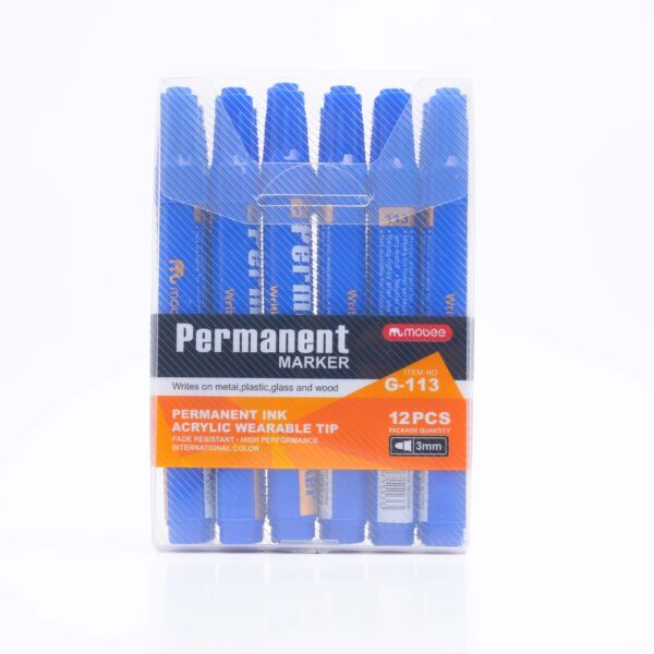 Marqueur permanent MOBEE 3 mm – Boîte de 12pcs (Bleu, Noir, Vert, Rouge)
