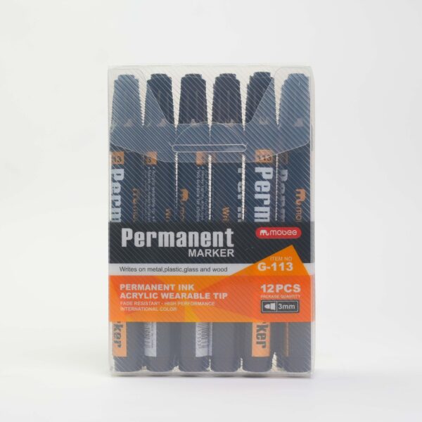 Marqueur permanent MOBEE 3 mm – Boîte de 12pcs (Bleu, Noir, Vert, Rouge)